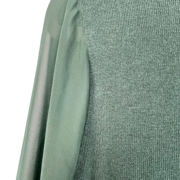 Loft Cotton Blend Sheer Sleeve Sweater Pine Green Sz Large Lightweight Fairycore - Picture 7 of 15